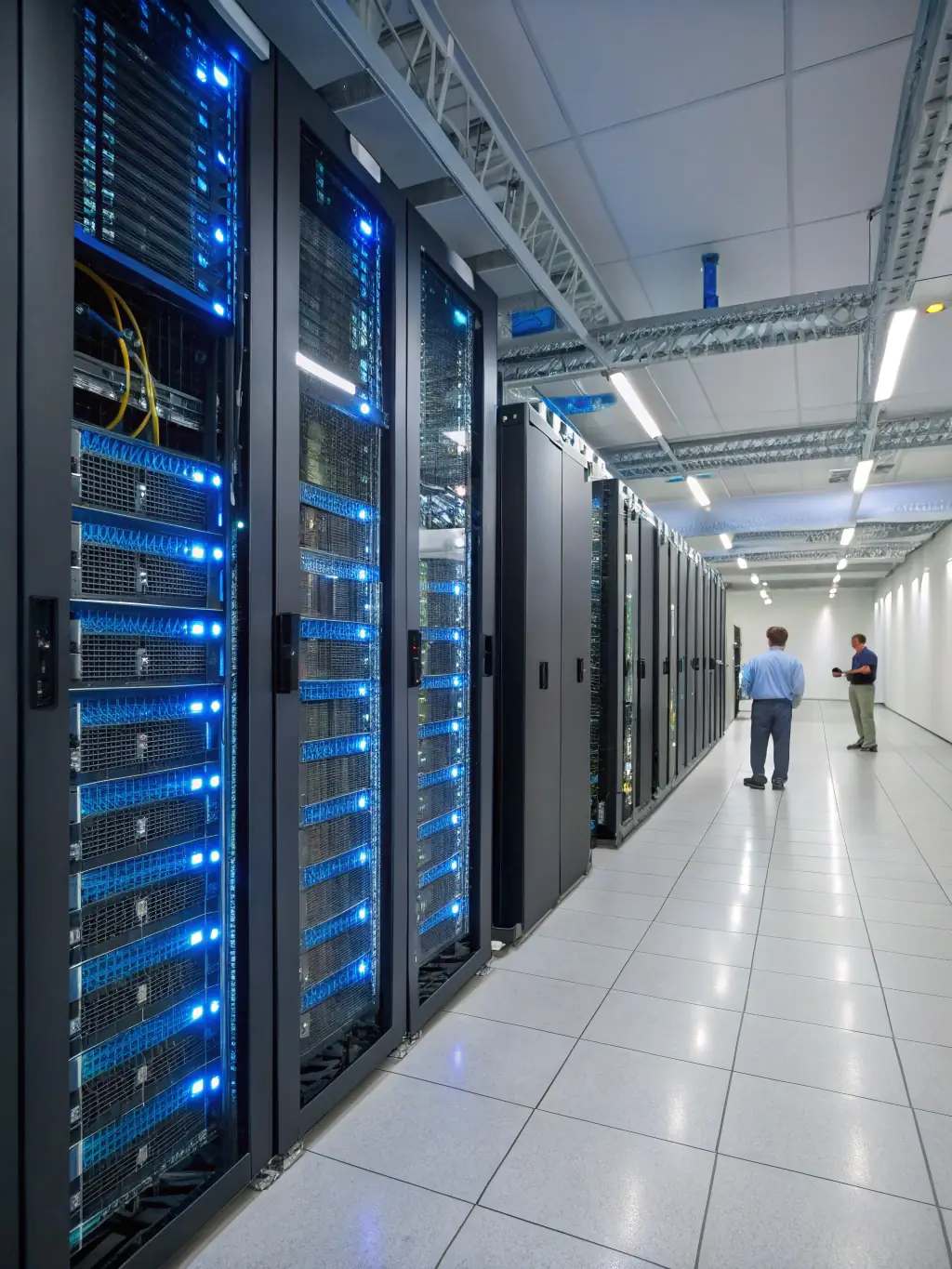 An image of a secure data center with servers and network equipment, highlighting GrayTech's focus on robust cybersecurity measures.