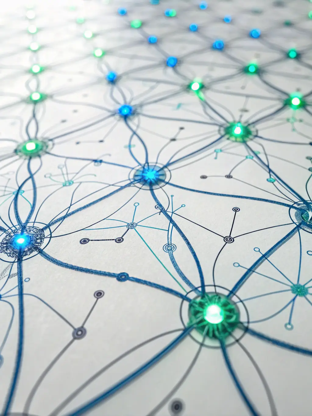 A high-resolution image depicting a complex neural network, symbolizing GrayTech's expertise in artificial intelligence and machine learning algorithms.